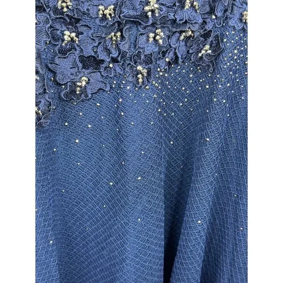 Mac Duggal 11152 3D Floral Applique A-Line Evening Gown Midnight Blue Sz. 20 NWT - Picture 5 of 8